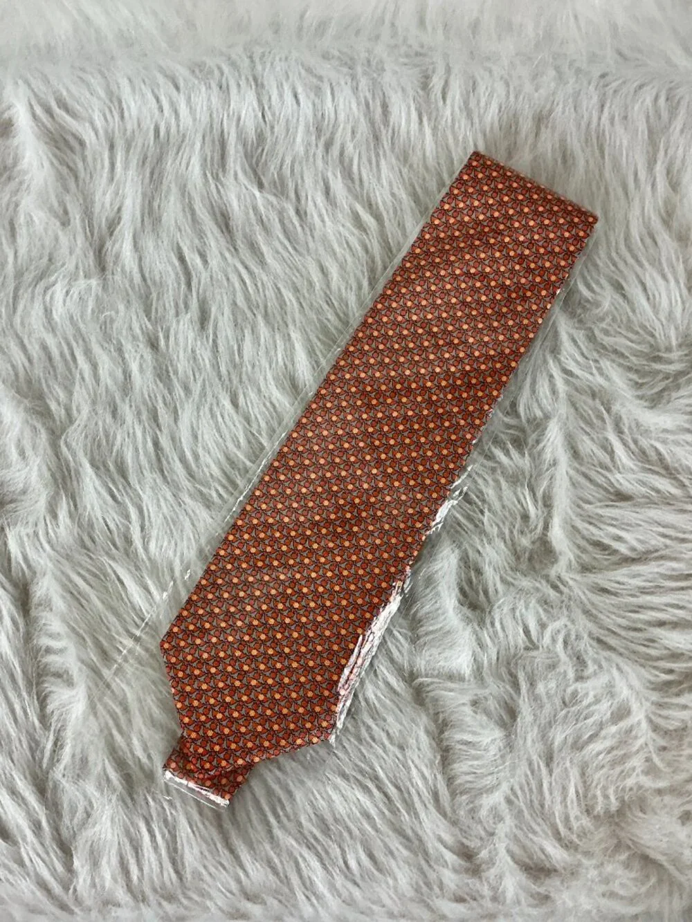 Salvatore Ferragamo Gray, Orange, Yellow, Seal Print Silk Tie NWOT